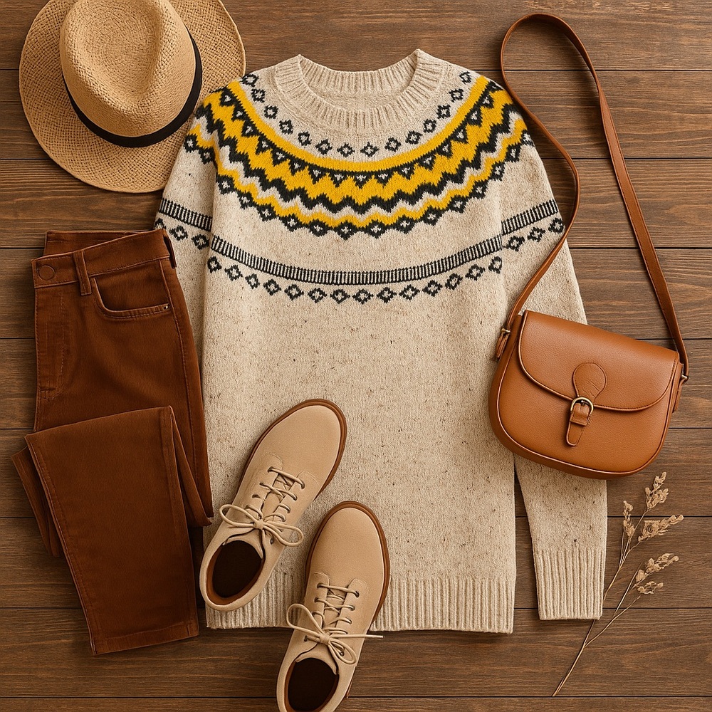Weatherproof Cream and Yellow Patterned Sweater